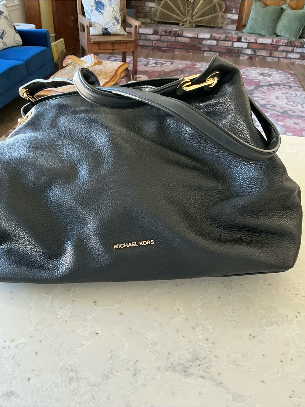 MICHAEL Michael Kors Raven Large Pebbled Leather Hobo Tote Black Gold w/Dust Bag